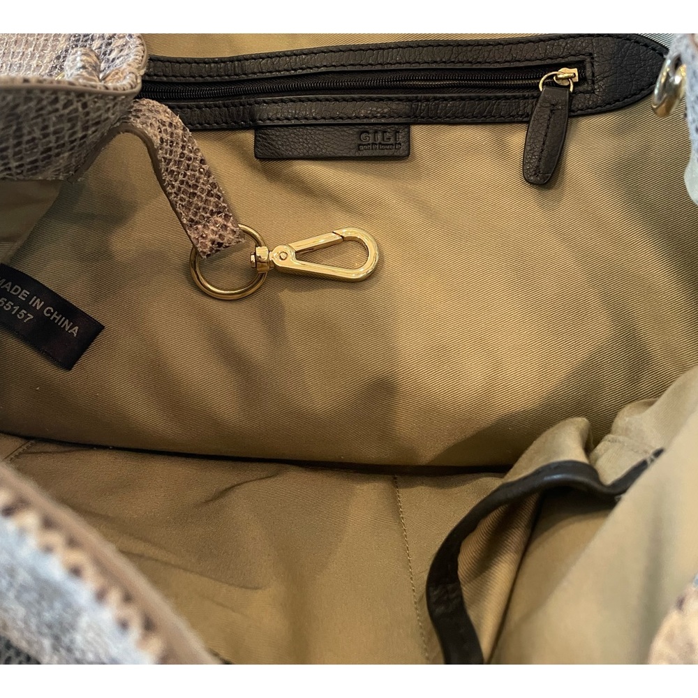 G.I.L.I. Python Snake Print Leather Hobo Bag Gold… - image 2